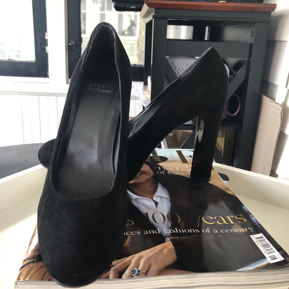 Suede Stuart Weitzman block heel pumps
